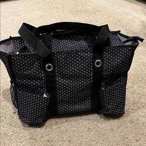 Thirty-One Black with White Dots Fabric Zipper Tote Bag